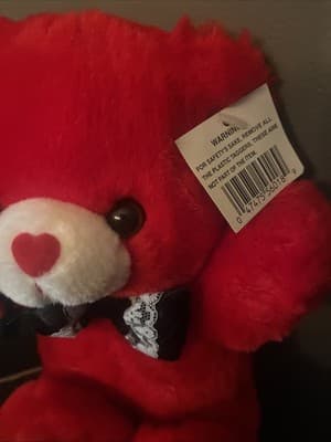 Vintage Superior Toy & Novelty Valentine Red Teddy Bear 9” Black bow tie tuxedo - Thumbnail 2