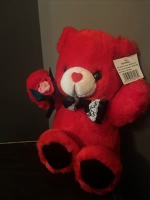 Vintage Superior Toy & Novelty Valentine Red Teddy Bear 9” Black bow tie tuxedo - Thumbnail 3