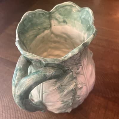 Cabbage Leaves Metallica Style Pitcher Jug Green Ceramic Lettuce Design 7” - Thumbnail 2