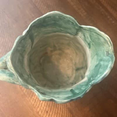 Cabbage Leaves Metallica Style Pitcher Jug Green Ceramic Lettuce Design 7” - Thumbnail 4