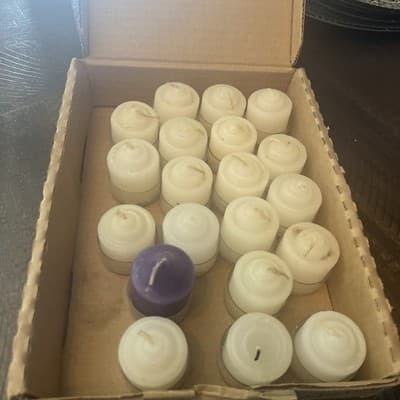Mixed Tealight Candle Set, Unscented, White and Purple, 17-Pack - Image 1