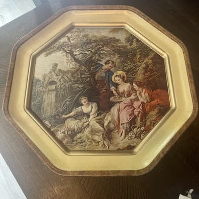 Vintage Octagonal Tin with Pastoral Scene Lid - Thumbnail 2