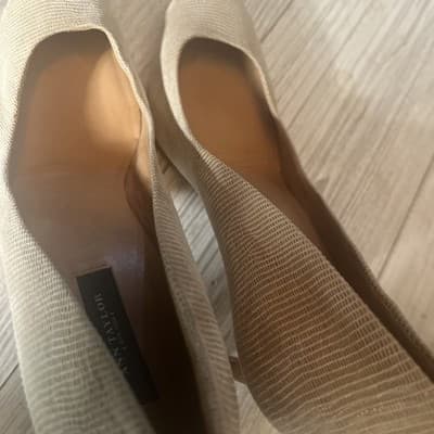 Ann Taylor Pumps Size 9 Dress Heels Shoes Taupe Textured Neutral Career Stacked - Thumbnail 4
