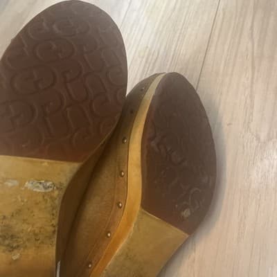 UGG Clogs Camel Brown Suede Stud Wood Sole Wedge Mule Slip On 7 - Thumbnail 3