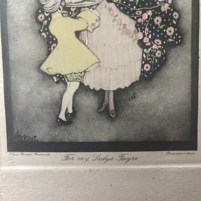 "For My Ladye Fayre" Vintage Art HandPrinted On Canvas With Copyright by Harbour - Thumbnail 4