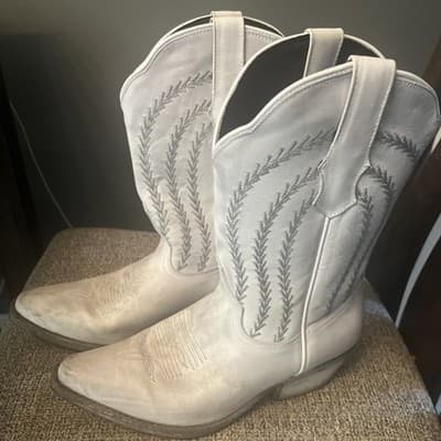 Womens White Western Cowboy Boots & Gray Leather Stitching By Sterling River - Image 1