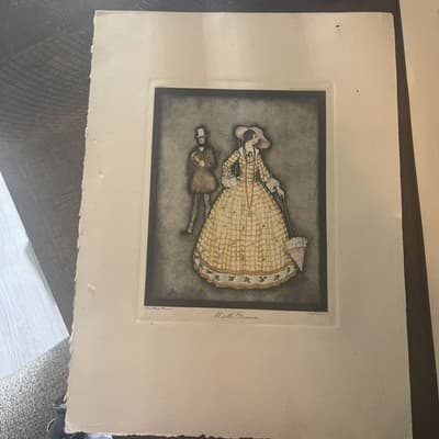 Hand-Printed Copyright Miselle Demure Art Print Victorian Couple Illustration - Thumbnail 3