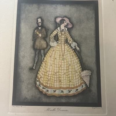 Hand-Printed Copyright Miselle Demure Art Print Victorian Couple Illustration - Thumbnail 2