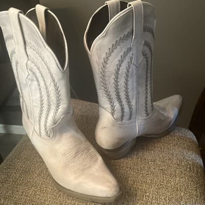 Womens White Western Cowboy Boots & Gray Leather Stitching By Sterling River - Thumbnail 6
