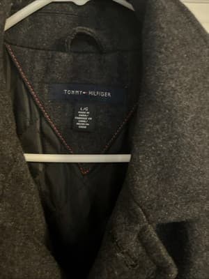Large charcoal Gray Button Up Coat By Tommy Hilfigure -polyester - Thumbnail 2