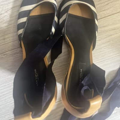 Ann Taylor Striped Peep Toe Wedges with Ribbon Tie - Thumbnail 2