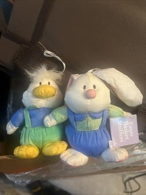 Gibson Easter Stuffed Bunny & Duck Basket Stuffers Ornaments Parachute Nylon Vtg - Image 1