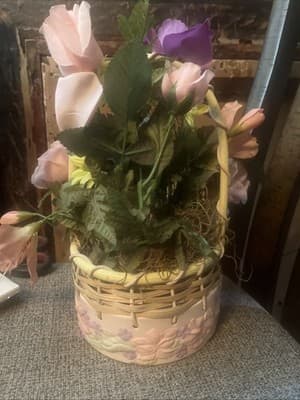 FTD Floral Basket Top Weaves Bottom Porcelon With Dlower Design Bright Fake Boqu - Thumbnail 2