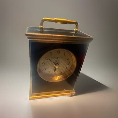 Howard Miller Carriage Style Desk Clock Gold Black Metal Quartz Analog Vintage - Thumbnail 2