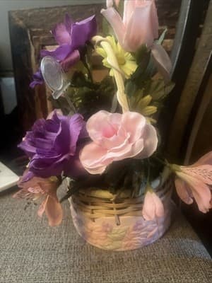 FTD Floral Basket Top Weaves Bottom Porcelon With Dlower Design Bright Fake Boqu - Image 1