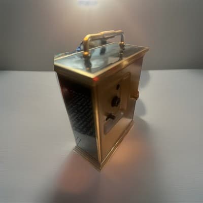 Howard Miller Carriage Style Desk Clock Gold Black Metal Quartz Analog Vintage - Thumbnail 3