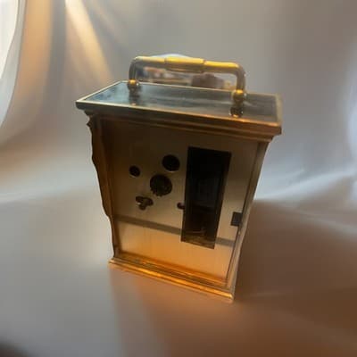 Howard Miller Carriage Style Desk Clock Gold Black Metal Quartz Analog Vintage - Thumbnail 5