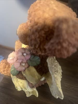 Angel Wings Teddy Bear Resin Figurine With Flowers 5 1/2” - Thumbnail 5