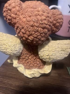 Angel Wings Teddy Bear Resin Figurine With Flowers 5 1/2” - Thumbnail 3