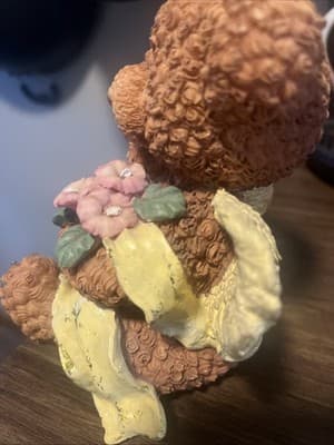 Angel Wings Teddy Bear Resin Figurine With Flowers 5 1/2” - Thumbnail 4