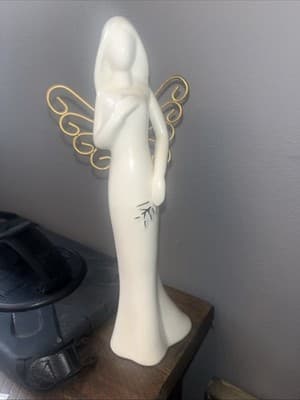 Beautiful White Ceramic Angel Figurine With Wire Wings - Image 1