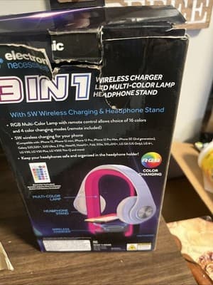 3-in-1 Color Changing LED Halo Lamp with Wireless Charger & Headphone Stand NEW! - Thumbnail 3