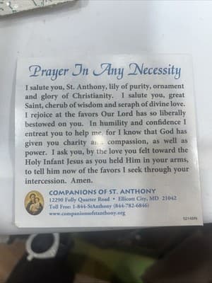 St Saint Anthony relic plaque pocket prayer shrine medal on card patron - Thumbnail 2