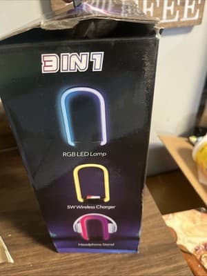 3-in-1 Color Changing LED Halo Lamp with Wireless Charger & Headphone Stand NEW! - Thumbnail 4