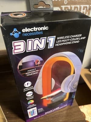 3-in-1 Color Changing LED Halo Lamp with Wireless Charger & Headphone Stand NEW! - Image 1