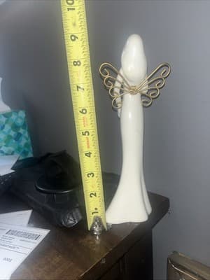 Beautiful White Ceramic Angel Figurine With Wire Wings - Thumbnail 3