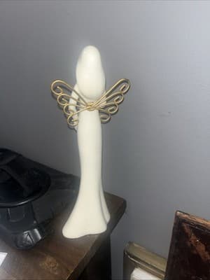 Beautiful White Ceramic Angel Figurine With Wire Wings - Thumbnail 2