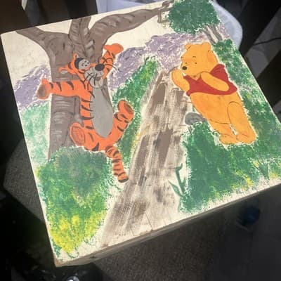 Kids Toy Box 11 X 11 X11” With Pooh Bear An Friends An Numbers And Letters - Image 1