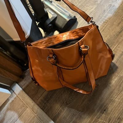 Double Handle Rust Orange Cognac Brown Large Satchel. Size 13x10x5 - Thumbnail 7