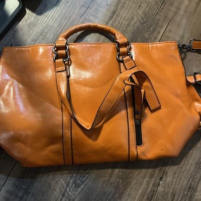 Double Handle Rust Orange Cognac Brown Large Satchel. Size 13x10x5 - Image 1