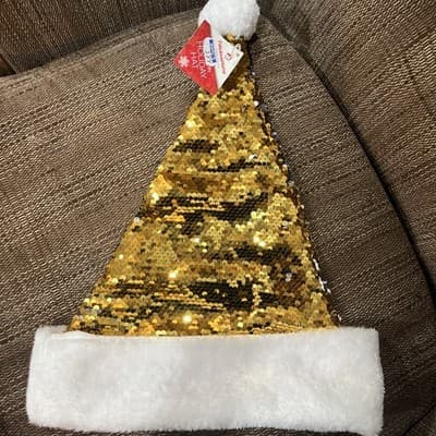 Sequence Santa hat Christmas Holiday Party Celebrations Adult Gold FabulousHome - Image 1
