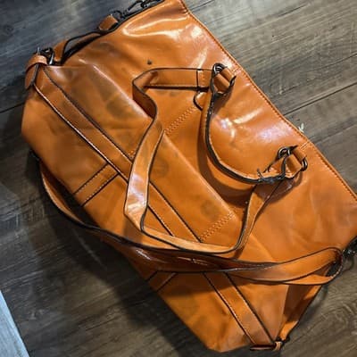 Double Handle Rust Orange Cognac Brown Large Satchel. Size 13x10x5 - Thumbnail 3