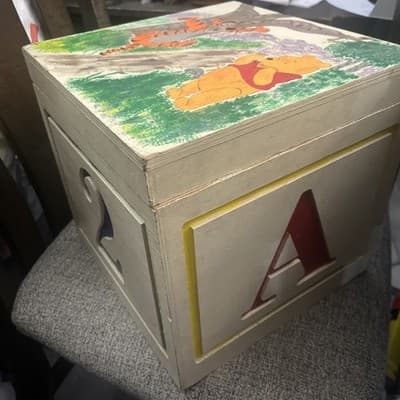 Kids Toy Box 11 X 11 X11” With Pooh Bear An Friends An Numbers And Letters - Thumbnail 3