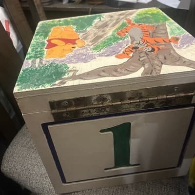 Kids Toy Box 11 X 11 X11” With Pooh Bear An Friends An Numbers And Letters - Thumbnail 4
