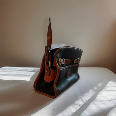 VTG Dooney & Bourke Black Pebbled Leather Equestrian Buckle Satchel Bag Purse - Thumbnail 2