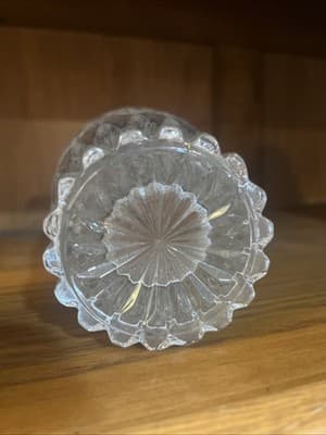 Glass Vase Etched Rose Flowers Diamond Points 7" 24% Lead Crystal Made In German - Thumbnail 6