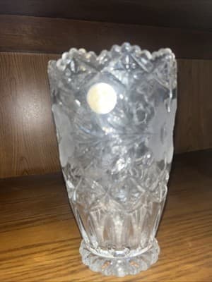 Glass Vase Etched Rose Flowers Diamond Points 7" 24% Lead Crystal Made In German - Thumbnail 2