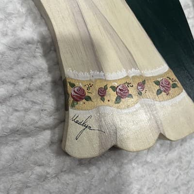 Hand Made By Madlyn wooden Angel In Green With Trumpet 26” Long Decor - Thumbnail 2