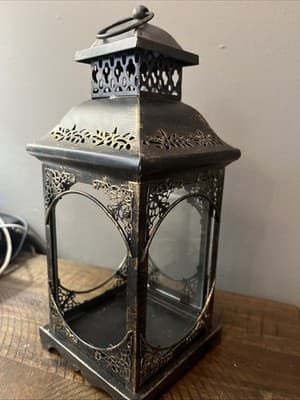 Antique Bronze Metal Lantern. Fabulous Accent touch. - Thumbnail 2