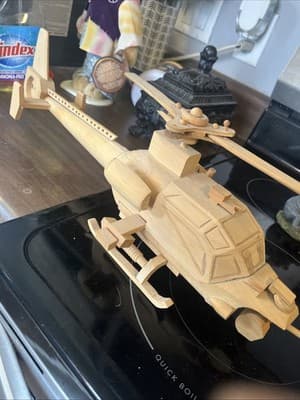Vintage Military Helicopter Wooden Model 20 Inch Lightly Stained Adjustable Gun - Thumbnail 5