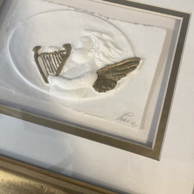 Decorel Beaux Arts Angel paper Artwork Mexico 3D Effect Harp Cherub Wall Decor - Thumbnail 2