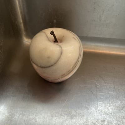 Vintage 3” Alabaster Marble Ivory Pink Apple Paperweight / Great Teacher Gift - Thumbnail 3