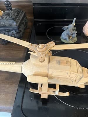 Vintage Military Helicopter Wooden Model 20 Inch Lightly Stained Adjustable Gun - Thumbnail 6