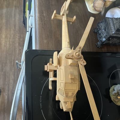 Vintage Military Helicopter Wooden Model 20 Inch Lightly Stained Adjustable Gun - Thumbnail 2