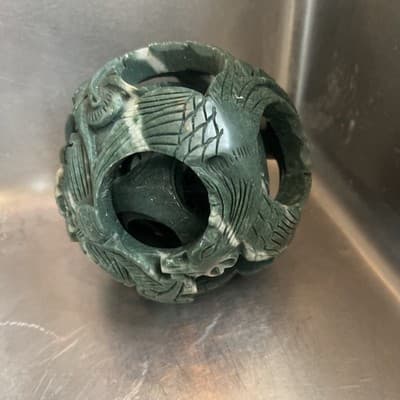 Chinese Five Layer Jade Puzzle Ball - Hand carved Pierced Sphere - Scholar Art. - Thumbnail 2