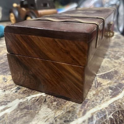 Wood & Inlaid with Brass Keepsake Trinket Box Made in India 10”x 3"x 2 3/8” NEW - Thumbnail 2